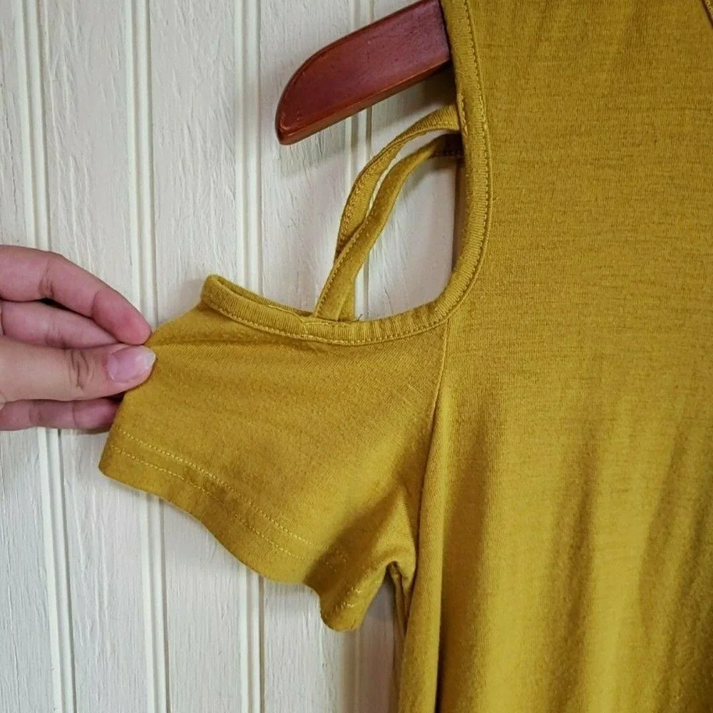 GORLYA Dress Girls 13-14Y Yellow Cold Shoulder Short Sleeve Pockets Knee Length
